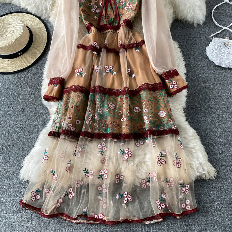 High end celebrity temperament lace mesh embroidery dress  3169