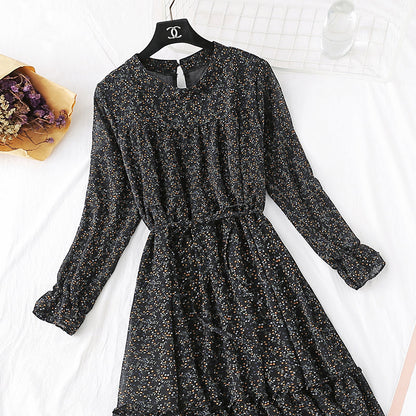 The new French retro floral bottomed long skirt is over the knee  2364