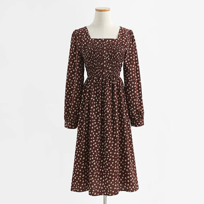 New dress long sleeve age reducing temperament floral skirt  2266