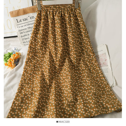 Hong Kong Vintage printed elastic waist thin over knee A-line skirt  2623