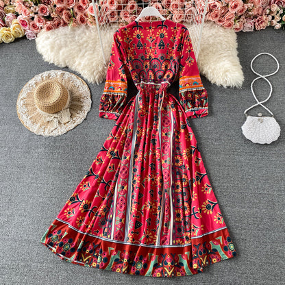Heavy industry embroidery V-neck Decor dress  3187