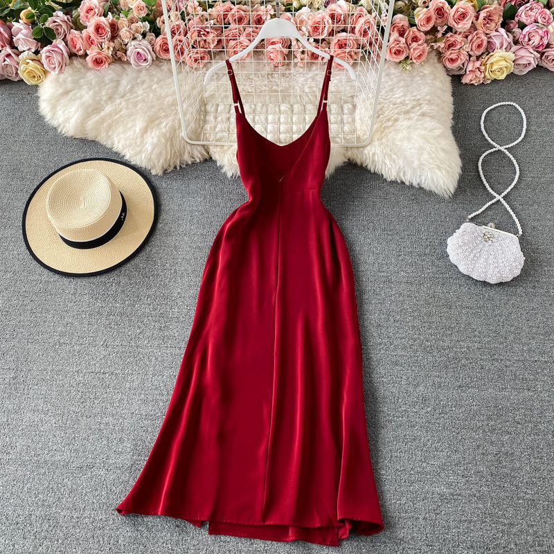 Sexy split suspender skirt high waist slim dress  3306