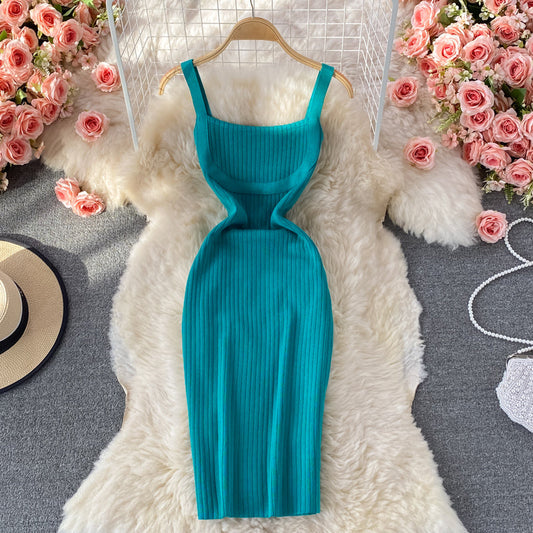 Knitted suspender fashion tight and thin Hip Wrap Dress  2823