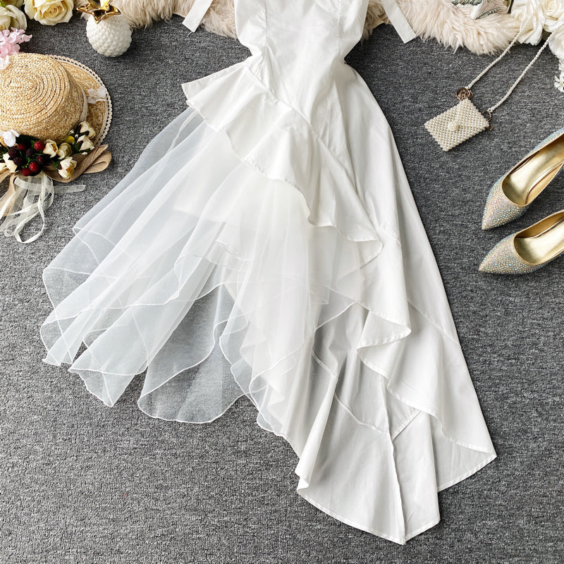 Suspender skirt white backless dress  2875
