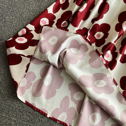 Vintage printed Strapless skirt with slim waist dress  2830