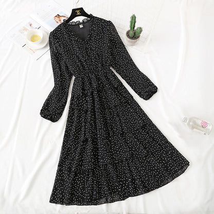 Polka Dot Chiffon Dress French minority bottomed skirt cake dress  2352