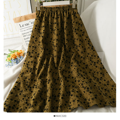Hong Kong Style Vintage Floral elastic waist thin skirt  2549