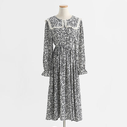 Dress gentle wind long sleeved chiffon skirt with slim waist and long Lapel skirt  2175