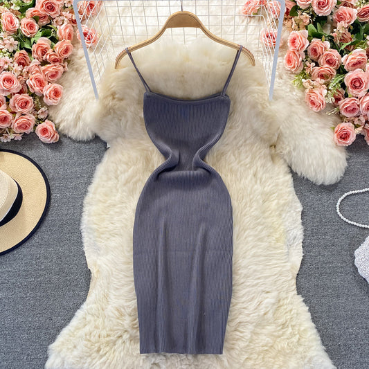 Hollow out sexy knitted hip strap dress  3004