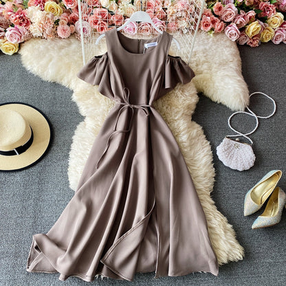 Slim waist, off shoulder, age reducing temperament, large swing skirt  3287