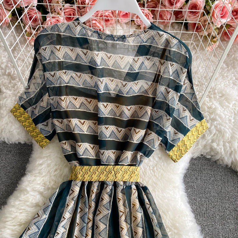 Travel super fairy Chiffon stripe dress  3425