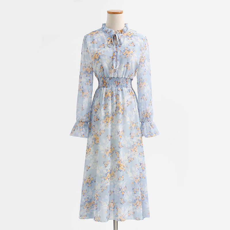 New gentle lace up long sleeve dress small and fresh  2218