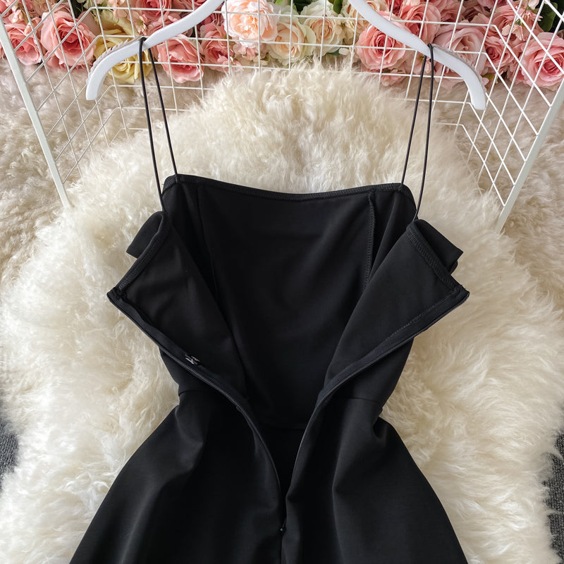 Slim irregular Ruffle suspender dress  2839