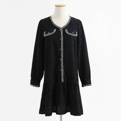 Long sleeves show thin temperament, small black skirt reduce age, foreign style tea break  2427