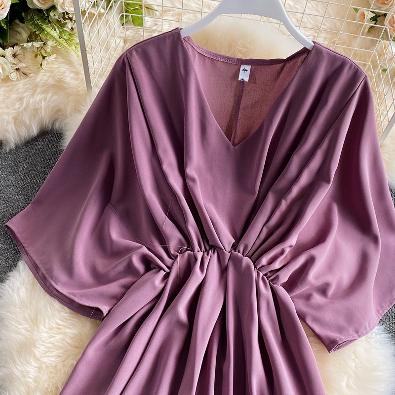 Versatile solid short skirt age reducing waist dress  3188