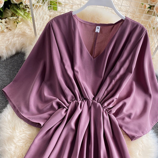 Versatile solid short skirt age reducing waist dress  3188