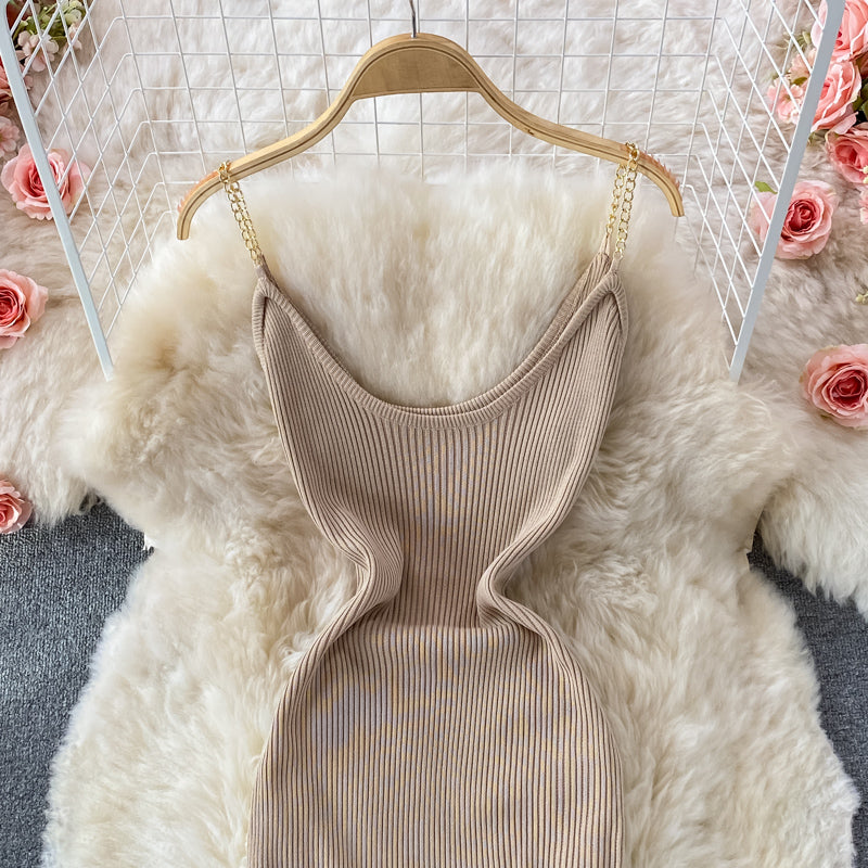 Ice silk knitted suspender dress  2996