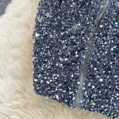 Design sense zipper Sequin glittering fashion slim fit  2781