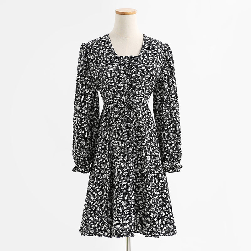 Dress long sleeve bandage floral FAIRY DRESS Vintage Chiffon  2428