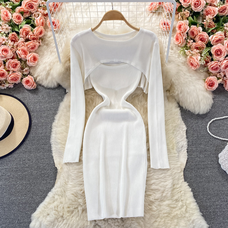 Hollow out sexy knitted hip strap dress  3004