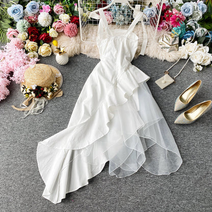 Suspender skirt white backless dress  2875