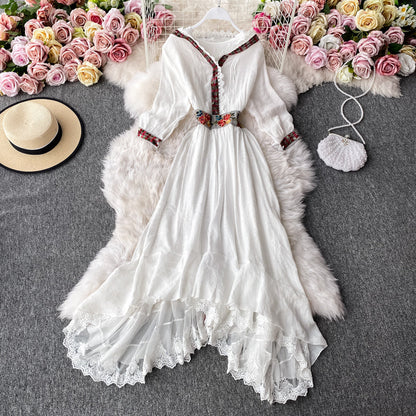 Waist closing temperament Ruffle hem long skirt  3405