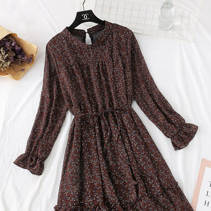 The new French retro floral bottomed long skirt is over the knee  2364