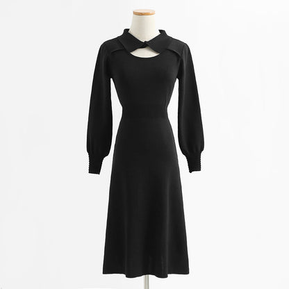 New hollow out red dress, age reducing and thin knitted bottomed skirt  2227