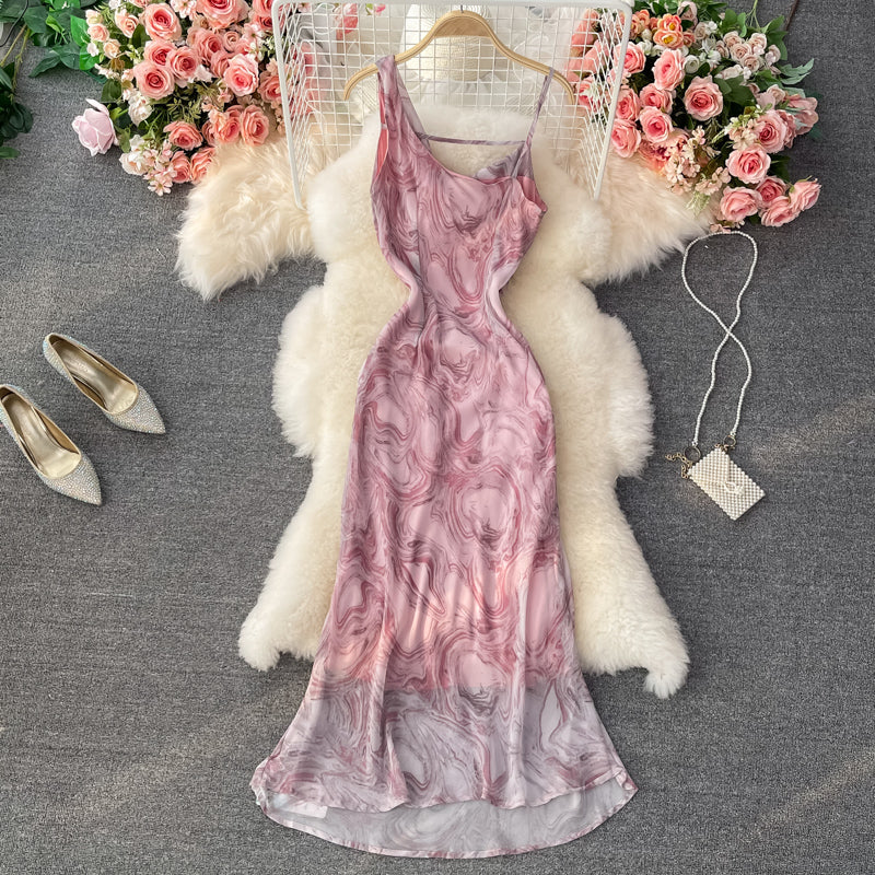 French first love sweet broken flower dangling collar suspender dress  3331