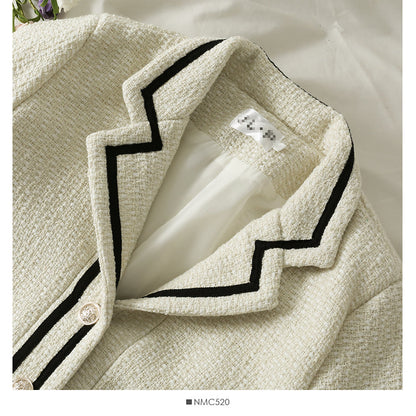 Striped tweed Lapel Blazer women's versatile single breasted long sleeved coat  2094