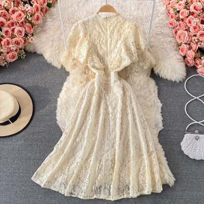 French slim temperament slim stand collar lace dress  3340