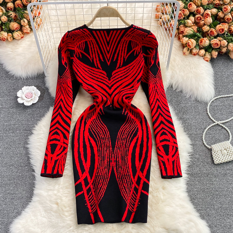 Knitted bottomed Hip Wrap Skirt celebrity temperament elastic dress  3083