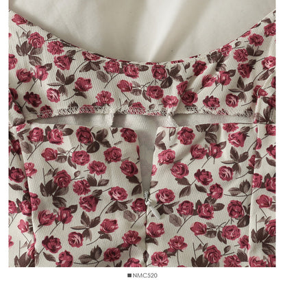 Retro broken flowers show thin waist, high waist suspender skirt, female  2692