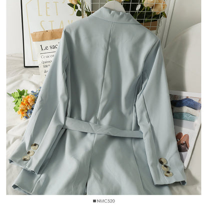 Bow tie tie high waist two button small suit women's medium and long coat  2096