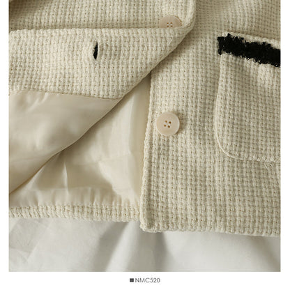 Hong Kong style retro color matching woolen single breasted loose coat for women  2109