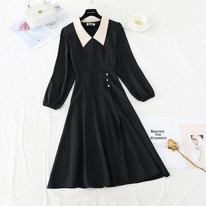 Narrow waist and slim temperament French retro care machine split skirt  2391