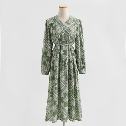 Floral dress gentle temperament national style thin bottomed dress  2327