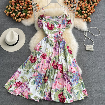 Slim, retro suspender skirt, open back, large swing skirt  3339