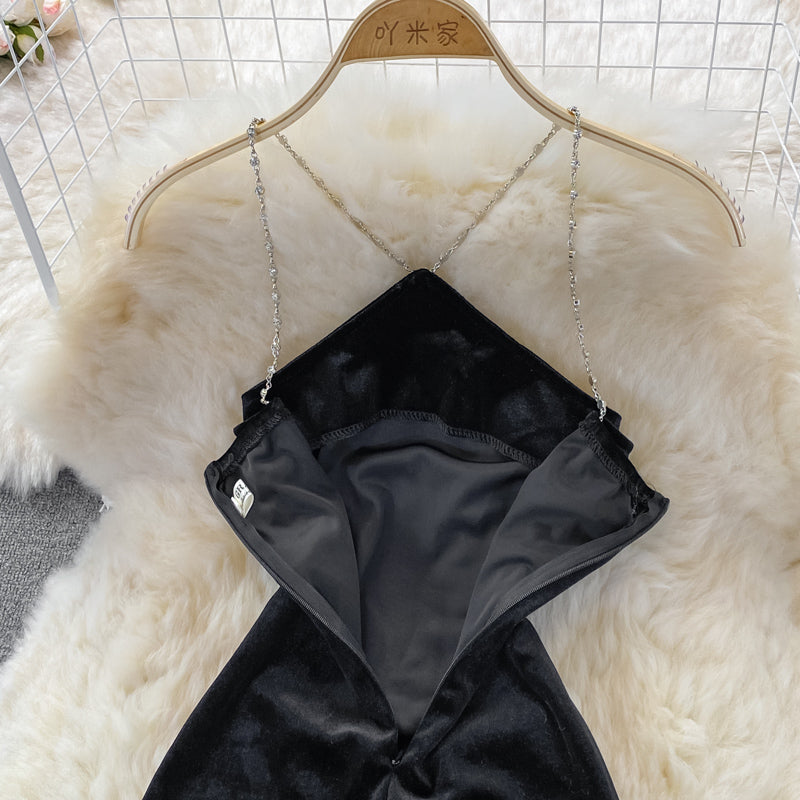Sexy backless TIGHT SKINNY golden velvet neck Strapless skirt  3121
