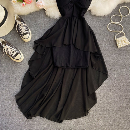 High waist irregular strapless dress  2719