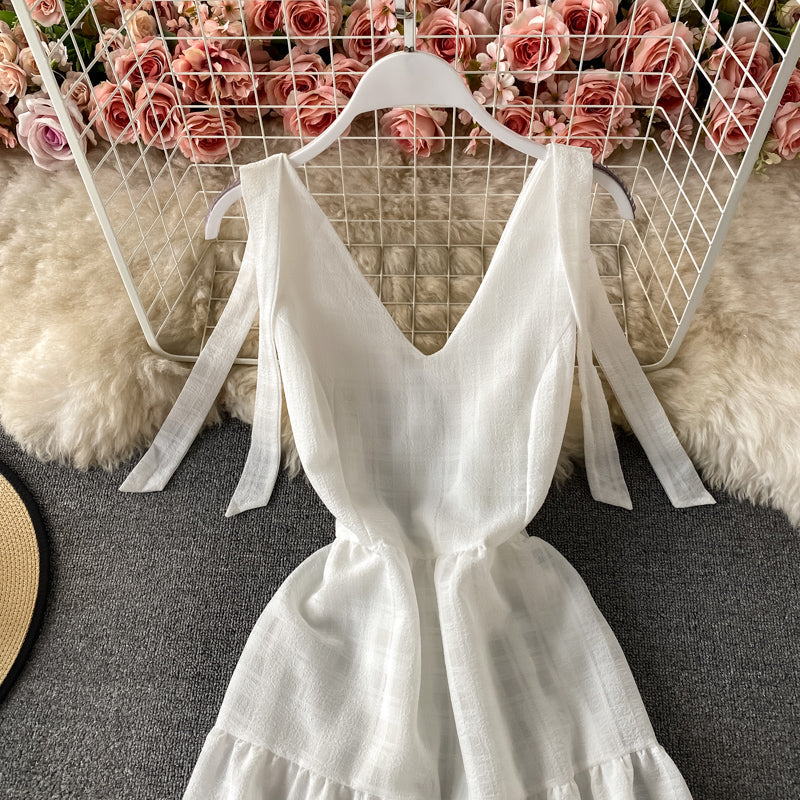 Seaside holiday V-neck backless dress  2935