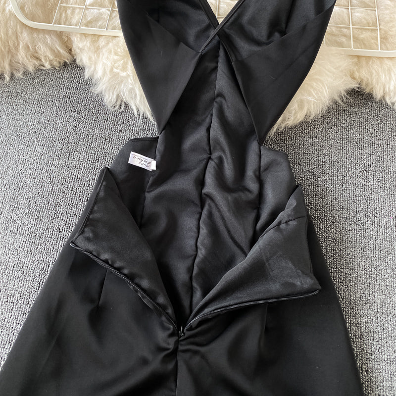 Open back sleeveless waist slim dress slim elegant suspender dress  3307