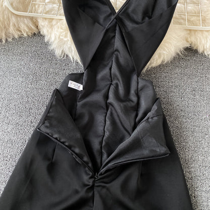 Open back sleeveless waist slim dress slim elegant suspender dress  3307