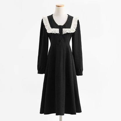 College style aging tea break skirt female Mori Department waist pure desire long skirt  2201
