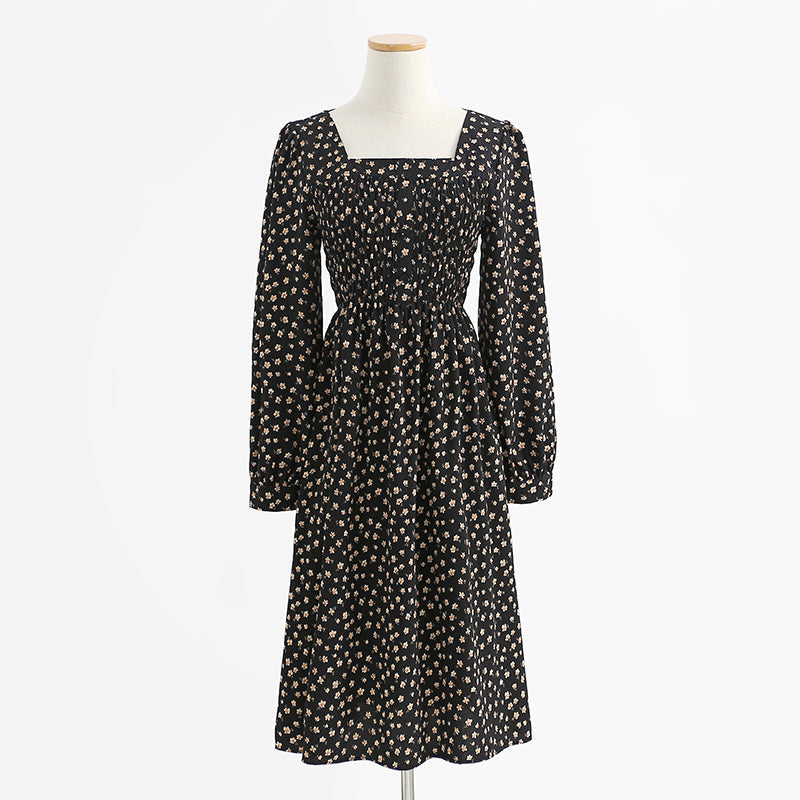 New dress long sleeve age reducing temperament floral skirt  2266