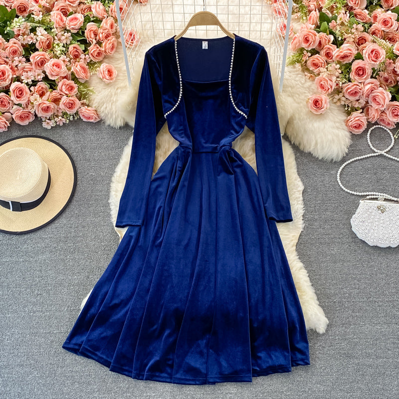 Hepburn style waist closed to show thin temperament, large swing skirt  3237