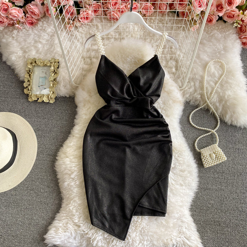 Slim dress V-neck low chest hip skirt suspender skirt  3048