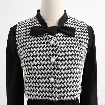 New thousand bird check black dress vest skirt foreign style age reduction fashion  2270