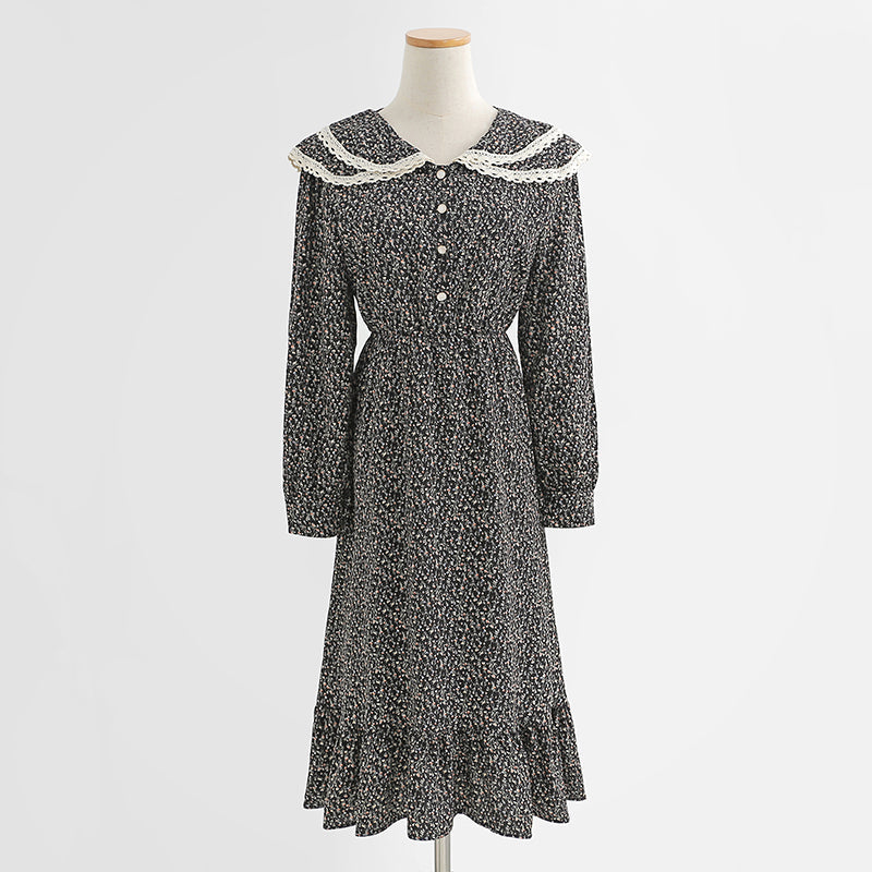 Floral dress doll collar age reducing temperament tea break skirt thin skirt  2331