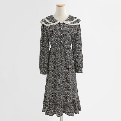 Floral dress doll collar age reducing temperament tea break skirt thin skirt  2331